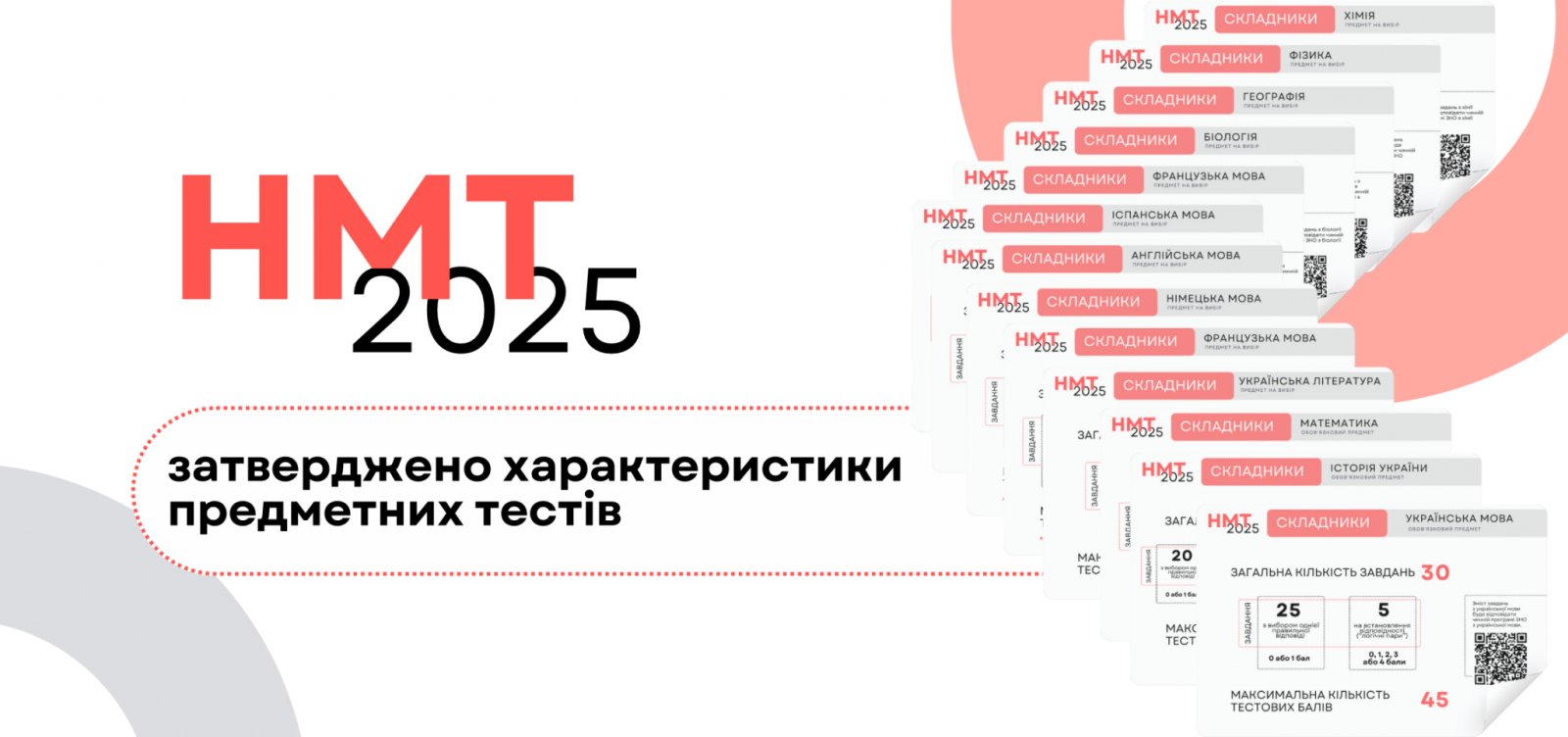 НМТ-2025: затверджено характеристики предметних тестів